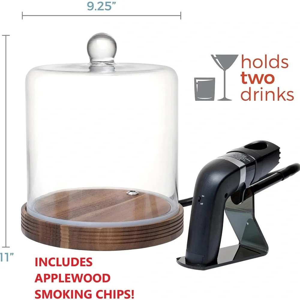 Open Box Crafthouse by Fortessa Smoking Cloche Glass Wood Base‎ Handheld Smoker